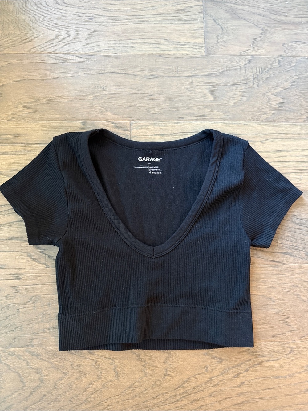 Garage Black Ribbed Deep V Crop Top s